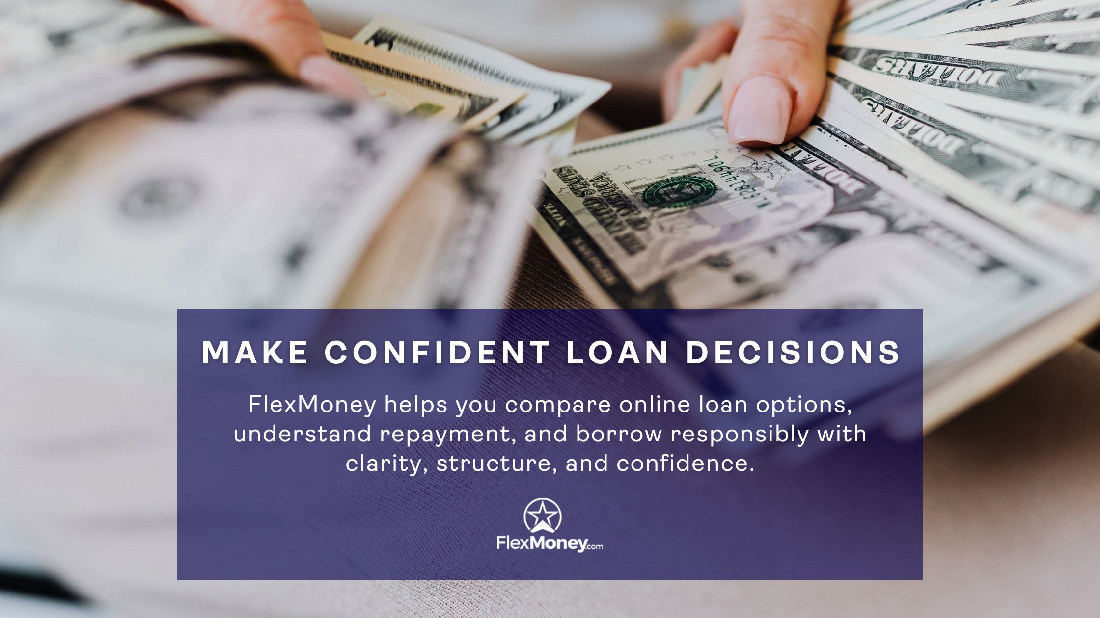 Close-up of hands holding cash, representing online loan borrowing decisions and financial responsibility