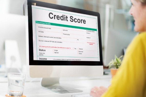 credit score image of laptop with credit score info