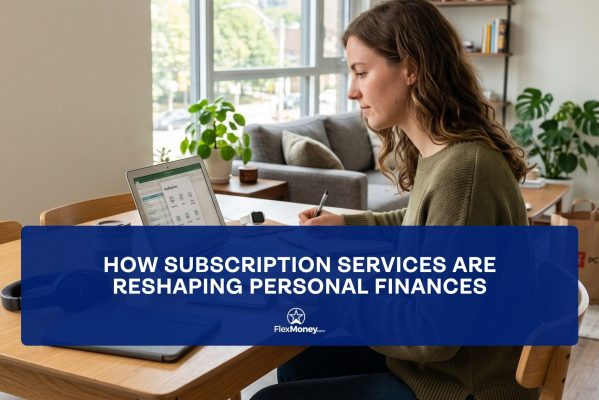 Woman reviewing monthly subscriptions on a laptop at home, illustrating how recurring subscription services can impact personal finances and budgeting