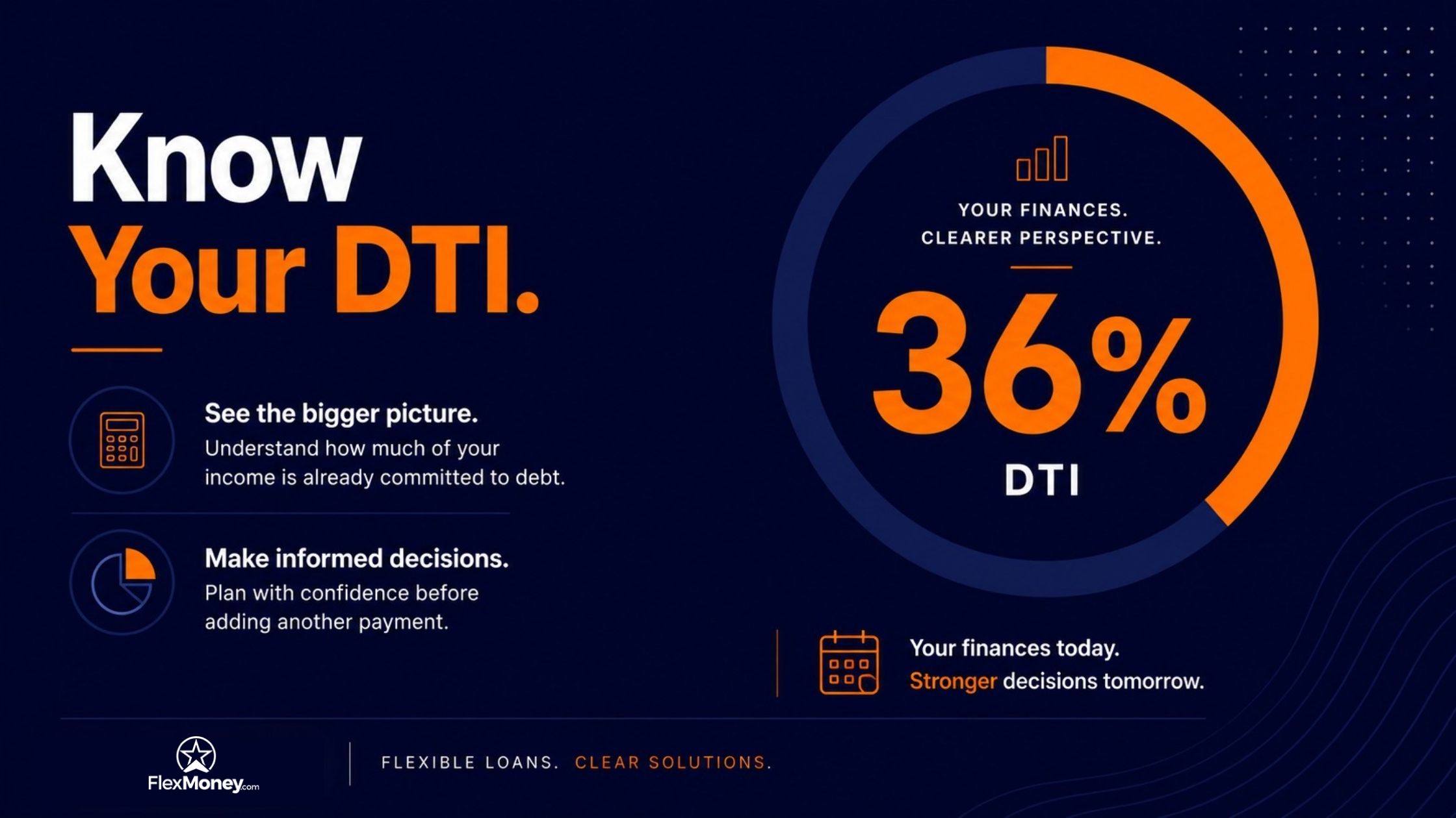 Know your DTI infographic showing how understanding the percentage of income committed to debt can support informed financial decisions